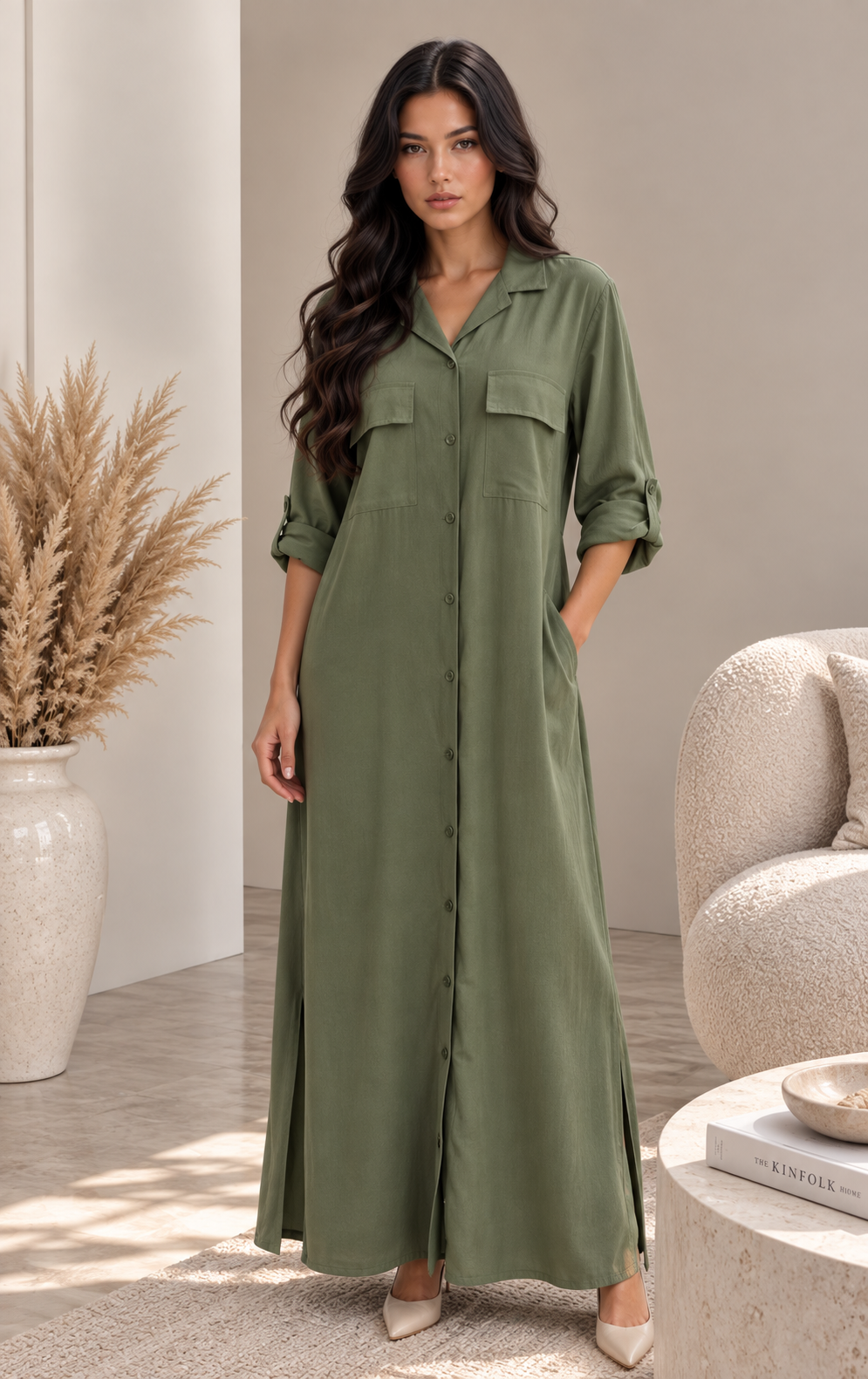 Robe chemise longue en lyocell et lin