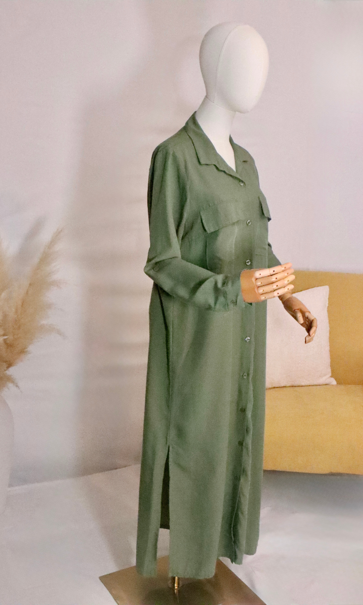 Robe chemise longue en lyocell et lin